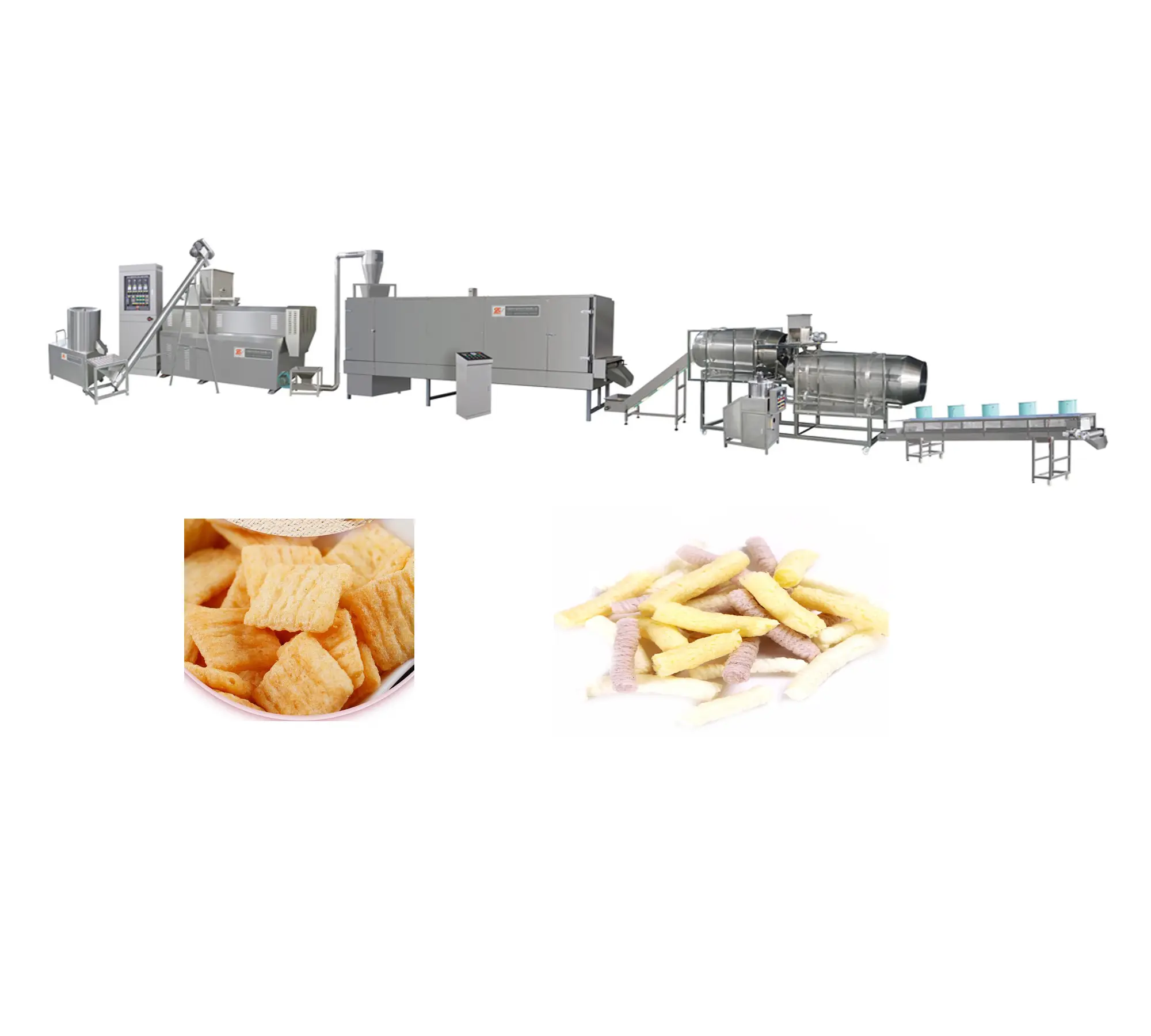 Stainless steel Continuous Pellet Snack Fryer Frying Line Puffed Rice Corn Puff Making Machine