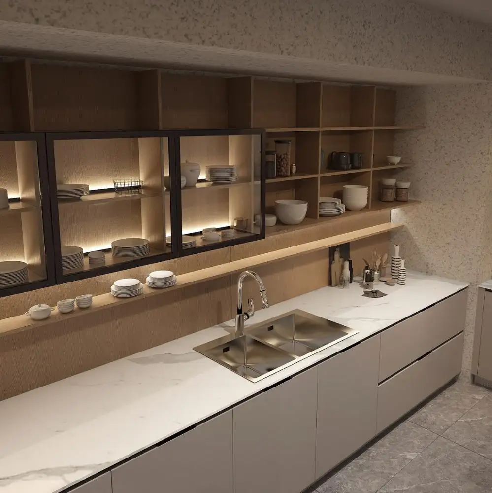 Boloni smart wooden veneer Italian style kitchen furniture cabinets