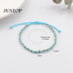 สร้อยข้อมือลูกปัดสแตนเลสชุบทอง 18K เงา ทรงกลม สำหรับผู้หญิง สายไนลอนหลากสีสัน ดีไซน์ทันสมัย ขนาด 4 มม. - Product Image 5