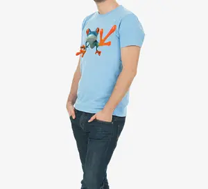 Футболка от производителя, Однотонная футболка с 3d-рисунком лягушки, животного, с цифровым принтом, унисекс, с логотипом на заказ, небесно-голубая Мужская хлопковая футболка унисекс без рисунка