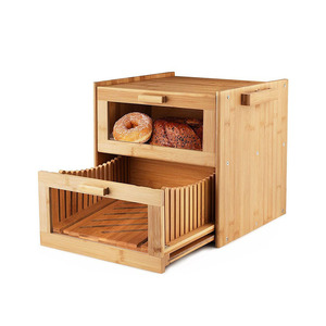 Boîte <span class=keywords><strong>à</strong></span> <span class=keywords><strong>pain</strong></span> en bambou 2 en 1 en gros avec trancheuse <span class=keywords><strong>à</strong></span> <span class=keywords><strong>pain</strong></span> intégrée, double couche, grande capacité, bac de rangement alimentaire pour plan de travail de cuisine - Product Image 3