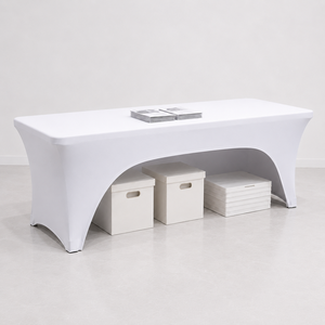 250GSM White 6ft Spandex Oilproof <b>Waterproof</b> Stretch Fitted Square <b>Table</b> <b>Cover</b> for Hotel Banquet Home Use - Product Image 1