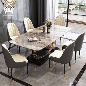 Set di Mobili da Pranzo Lusso Italiano con <span class=keywords><strong>Tavolo</strong></span> Rettangolare in Marmo a Lastra e Sedie, <span class=keywords><strong>Tavolo</strong></span> da Ristorante in Legno con Struttura in Metallo Dorato <span class=keywords><strong>per</strong></span> 6 Posti - Product Image 3