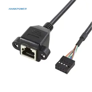 OEM USB2.0杜邦2.54毫米9pin母至RJ45母以太网局域网扩展电缆，带PC主机安装螺孔