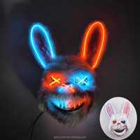 Masque de cosplay intégral en PVC Zhizunlin Bloody Rabbit Bear Head Cover pour Halloween, fête masquée d'horreur, noir, avec fil EL clignotant