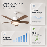 Ventilateur de plafond moderne silencieux européen DC 122 cm 5 pales en acrylique avec télécommande et lumière LED dimmable DC 36V 6 vitesses compatible salon