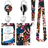 Ilustrasi Gaya INS, Set Kombo Tempat Kartu ID dengan Gantungan Lanyard dan Badge Plastik Kancing Tekan Bermotif Bunga dan Daun, Hadiah Profesional untuk Tempat Kerja