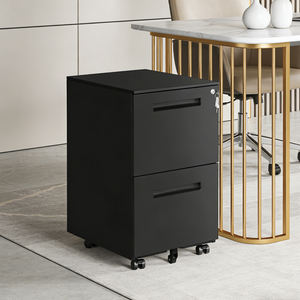 Armoire de classement mobile en acier à 2 tiroirs verrouillables avec roulettes, design peu encombrant pour le rangement à domicile et au bureau - Product Image 1