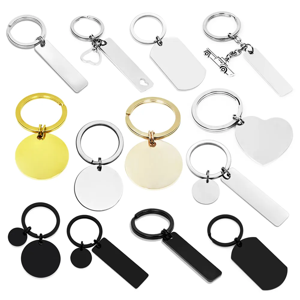 DIY Custom Logo Silver Gold Black Metal Copper Titanium Stainless Steel Keyring Glossy Double-sided Lettering Custom Keychain