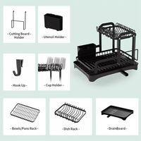 Égouttoir à vaisselle à 2 niveaux avec plateau de drainage, support multifonctionnel pour assiettes et tasses sur comptoir de cuisine avec planche à découper et porte-ustensiles