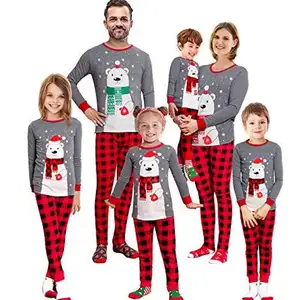 Индивидуальная зимняя подходящая одежда, семейная Рождественская Пижама, 100% хлопок, пижамный комплект с животным принтом