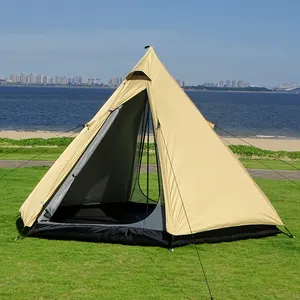 Outdoor Ultralight Pyramid Tent 4 person Camping Complete Hexagon Teepee Tent for Adults Waterproof Double Layer Large Tipi