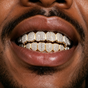 Grilles dentaires Hip Hop Or Platine |   Dents en <span class=keywords><strong>strass</strong></span> serties de diamants |   Cadeau de fiançailles idéal pour les rappeurs - Product Image 2