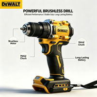 Perceuse à percussion sans fil DEWALT 20V DCD805 avec moteur sans balais, batterie au lithium, pour démontage et montage de vis industriels à grande vitesse