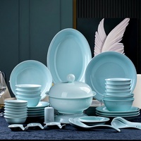 Vaisselle de style chinois moderne en porcelaine blanche de Jingdezhen, sous glaçure bleu-vert, haut de gamme, compatible micro-ondes, pour la maison