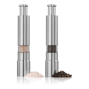 Mini moulin à épices en acier inoxydable à bouton poussoir à une main, moulin à sel et à poivre avec support pour barbecue - Product Image 1