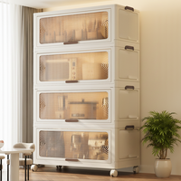 Ménage Grande armoire pratique Armoire de rangement en plastique avec roues universelles Cuisine Conteneur de rangement pliant