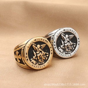 Bague de protection Saint Michel pour homme, en acier inoxydable argenté, forme croix, bijou tendance, cadeau pour toutes occasions - Product Image 4