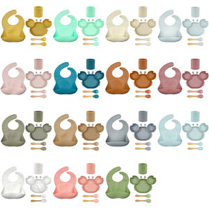 Juego de alimentación de bebé de silicona sin BPA para recién nacido, 6 piezas, plato de cangrejo, cuenco de succión con cuchara y tenedor, babero impermeable para bebé - Product Image 6