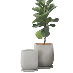 Cement Flower Pot with Saucer for Home Garden Decor Modern Design Round Shape Large Size Used with Flower/green Plant Decorative