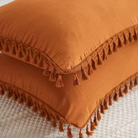 Ensemble de couvre-lit bohème uni lavable en machine avec pompons, en fibres synthétiques, teinture réactive, pour l'exportation transfrontalière, usage domestique