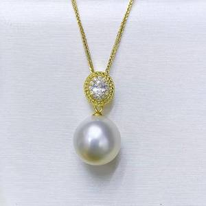 อุปกรณ์ทำเครื่องประดับมุก DIY 31362 จี้เงินแท้ S925 พร้อมสร้อยคอเพชรเม็ดเดียว ลูกปัดกลมขนาด 9-13 มม. ฐานเปล่าสำหรับใส่ลูกปัดแฟชั่น ขนาด 9-13 มม. - Product Image 2