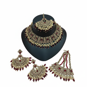 Gold Plated Bridal Shadow Choker Necklace <b>Set</b> Earrings Maang Tikka Trendy Design Handmade Ethnic Jewelry for Women Party - Product Image 2