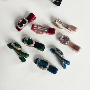 Pinzas para el pelo con diamantes de imitación y Lazo de terciopelo Vintage para mujeres, niñas, niños, elegantes accesorios para el cabello de <span class=keywords><strong>Boutique</strong></span> - Product Image 4
