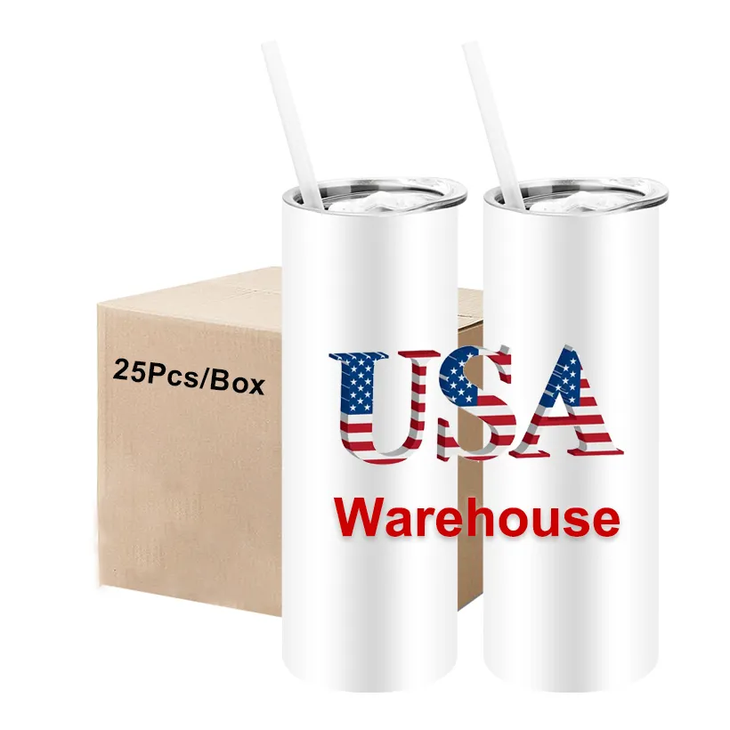 USA Warehouse free shipping stocked 20oz 30 oz Stainless Steel Straight White Blanks Sublimation Vacuum Insulated Tumblers Mug