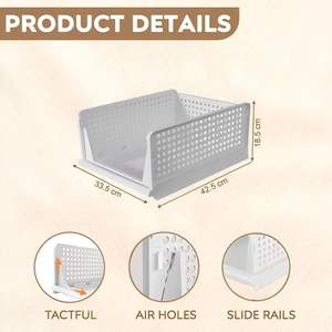 Modern Design Foldable Storage <b>Basket</b> with Thickened PP 35L Capacity Pull-Out Stackable Wardrobe Rack for Bedroom Organizing - Product Image 2