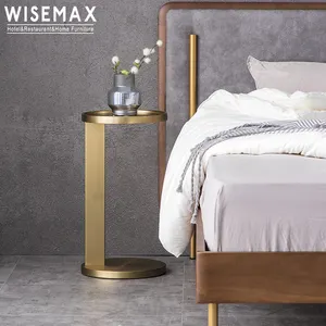 WISEMAX家具现代客厅家具C茶几豪华圆形仿古金色不锈钢床尾沙发边桌