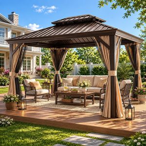 Gazebo à toit rigide 10'x12' avec moustiquaire, structure en aluminium imperméable, pavillon métallique permanent pour cour, patio et <span class=keywords><strong>jardin</strong></span> - Product Image 1