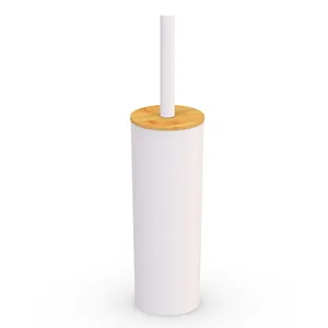 Plastic bamboo lid toilet brush with stand