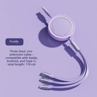 Câble de données rétractable trois-en-un en cuivre pur tressé TPE 66W 3A à charge rapide pour téléphones mobiles Android, ordinateurs et appareils photo