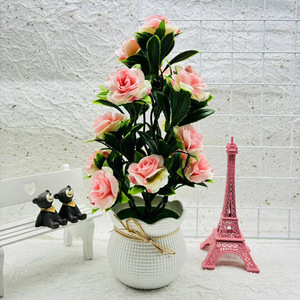Plantas Artificiales Realistas <span class=keywords><strong>en</strong></span> Maceta, Mini Bonsái de Flores de Seda <span class=keywords><strong>en</strong></span> Macetas Blancas Decorativas para Decoración Romántica de Mesa de Hogar o Escritorio - Product Image 3
