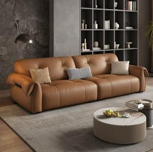 Sofá de 3 Plazas de Cuero Genuino Color Crema, Moderno, con Respaldo Acolchado y Brazos Curvos, Cómodo para Sala de Estar - Product Image 3