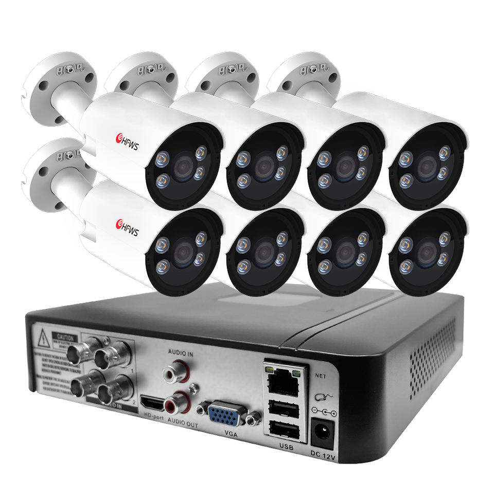 Cctv System-Kit WLAN Ip Nvr-Kit Sicherheitskamerasystem Nvr Ip-Kamera kabellos 8 Ch Fernbedienung wasserdicht Full Hd 5 Mp Alexa