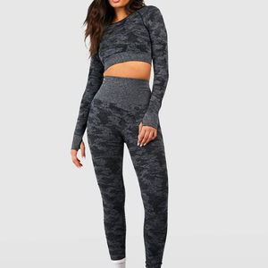 Conjunto de Yoga para Mujer sin Costuras, Leggings de Alta Elasticidad y Top Corto de Manga Larga para Gimnasio - Product Image 2