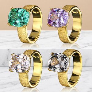 Anillos de circonia cúbica de 10*12 mm con diseño de nido de pájaro, acabado cepillado, chapados en oro, cobre imitación, piedras preciosas coloridas, joyería para mujer - Product Image 3