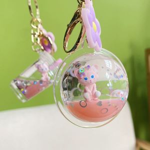 New Cute Acrylic Keyring Key Chain Ring Oil <b>Floating</b> Pink <b>Bubble</b> Quicksand Cup Liquid Keychain - Product Image 3