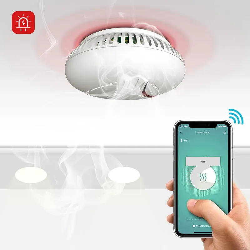 Fire fighting Tuya smart home 10 years battery life interlinked 2.4Ghz Wi-Fi smoke alarm system with EN14604 AS3786