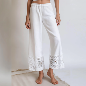 <span class=keywords><strong>Pantaloni</strong></span> in <span class=keywords><strong>Lino</strong></span> Bianco <span class=keywords><strong>100</strong></span>% di Alta Qualità Olaesa 2026 con Ricami per <span class=keywords><strong>Donna</strong></span> - Product Image 5