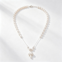 Chaîne de pull en alliage avec pendentif champignon, collier de perles imitation nacre pour femmes, bijoux géométriques minimalistes en gros