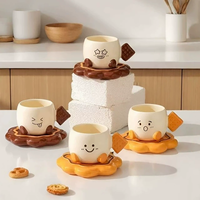 Tasse et soucoupe en céramique créatives en forme de biscuit de dessin animé, motif visage mignon, vaisselle pour le thé de l'après-midi