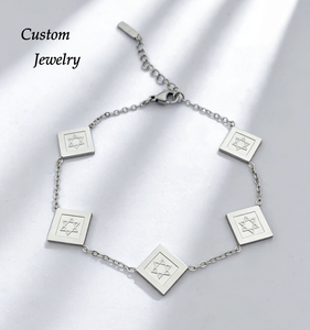 İlham Veren Takı Paslanmaz Çelik Davut Yıldızı Bileklik, Erkekler ve Kadınlar İçin Kişiselleştirilmiş Yazılı Logo ile Hediye - Product Image 1