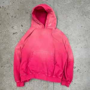 OEM Custom Logo 100% cotton french terry heavyweight hoodie no string vintage distressed acid washed pink hoodie unisex