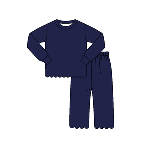 Ensemble de vêtements pour enfants, 2 pièces, t-shirt à manches longues et pantalon long, couleur unie, décontracté, bord festonné, pour sœurs - Product Image 6