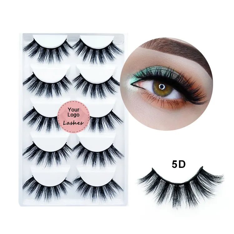 Private Label Natural Looking Synthetic Mink Lahes Wholesale Dramatic Premium 5 Pack 5d Faux Mink Eyelashes With Customize Box