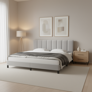 Letto Imbottito in Velluto Grigio Chiaro California King, Design Minimalista, Arredamento Camera da Letto - Product Image 2
