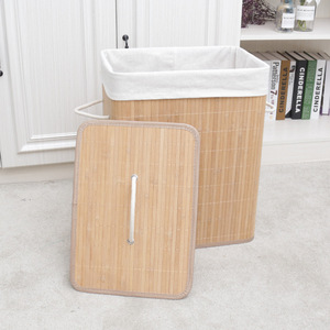 Panier à linge carré en bois de bambou avec poignée Panier à linge en bois de bambou Panier à linge pliable en bambou - Product Image 3